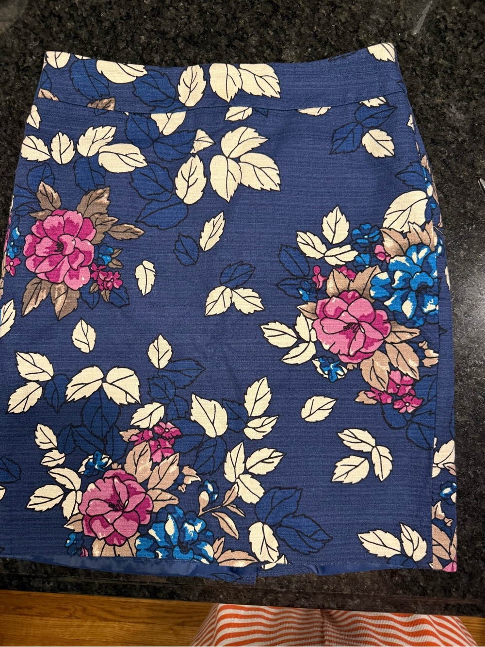 Ann Taylor Navy Floral Mini Skirt with Pink and Blue Blooms